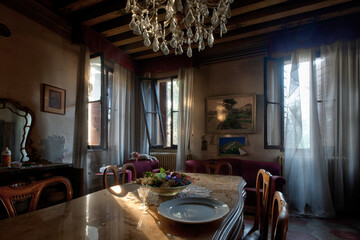 URBEX.  INTERIOR OF AN ABANDONED HOUSE IN NORTHERN ITALY