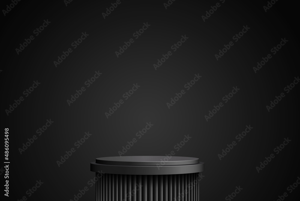 Poster luxurious round black podium in a black empty room. abstract vector rendering of a 3d shape for the 