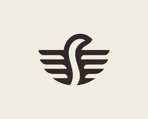 Fototapeta premium Abstract bird logo design template in minimalist style. Universal eagle falcon hawk vector logotype.