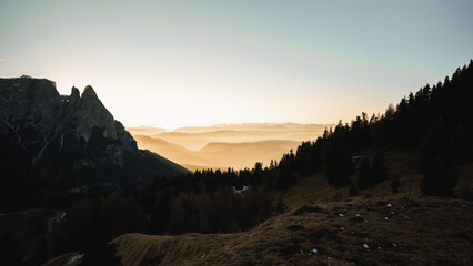 Fototapeta na wymiar Sunset at Alpe di Siusi