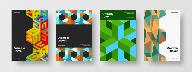 Obraz na płótnie Canvas Simple leaflet design vector concept composition. Unique geometric shapes catalog cover layout collection.