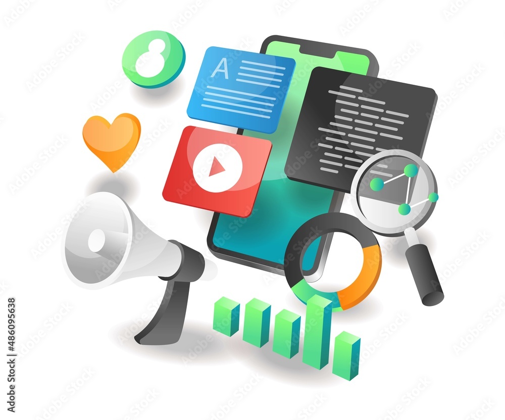 Poster Illustration isometric concept. web developer layout campaign