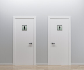 restroom doors men and women, WC doors, 3d render