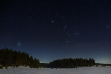 Bright stars Constellation Orion in the night sky.