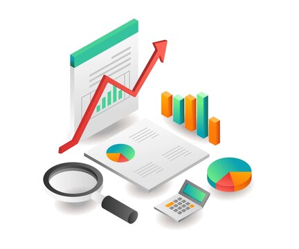 Illustration isometric concept. Investment business audit analyst data search