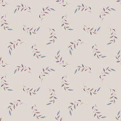Fototapeta na wymiar Watercolor seamless dusk background with purple and blue leaves for fabric and wallpaper