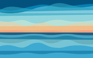 Fototapeta na wymiar Sunset on the sea, abstract background in blue-orange tones with a sense of perspective