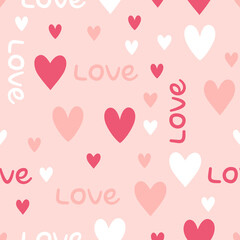 Seamless pattern cute hearts and love phrase