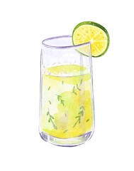 Yellow cocktail watercolour illustration with lemon