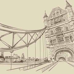 Fototapeta na wymiar London bridge hand drawn sketch, vector illustration