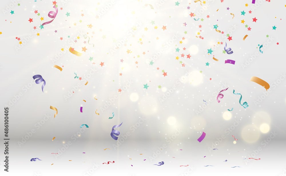 Aufkleber Lots of colorful tiny confetti and ribbons on transparent background. Festive event and party. Multicolor background.Colorful bright confetti isolated on transparent background	