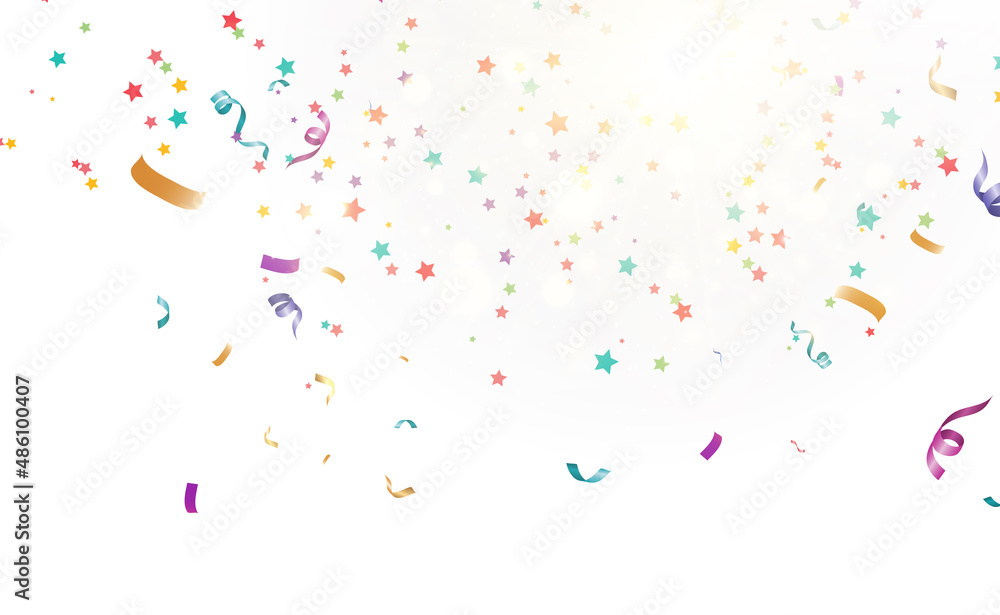 Poster Lots of colorful tiny confetti and ribbons on transparent background. Festive event and party. Multicolor background.Colorful bright confetti isolated on transparent background	