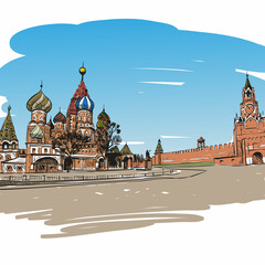 Fototapeta premium Saint Basil's Cathedral hand drawn sketch, vector illustration