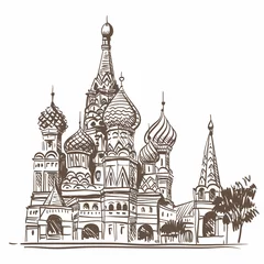 Foto op Canvas Saint Basil's Cathedral hand drawn sketch, vector illustration © romanya