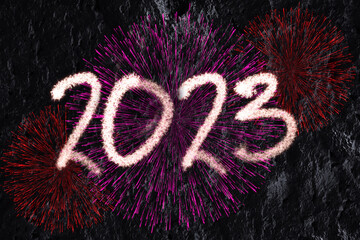 2023 written in the sky with fireworks
