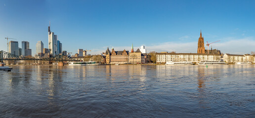 panoramic view to hafenpark in ostend, frankfurt am Main, Germany with new building of ECB