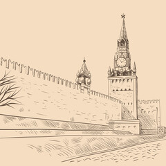Moscow Red square hand drawn, vector illustration
