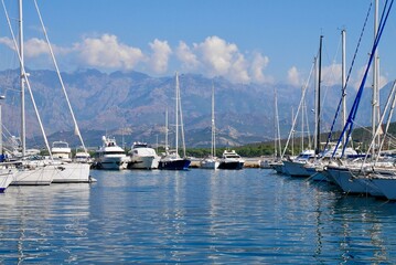 Panoramic view of yacht marina in Calvi. Corsica, France.