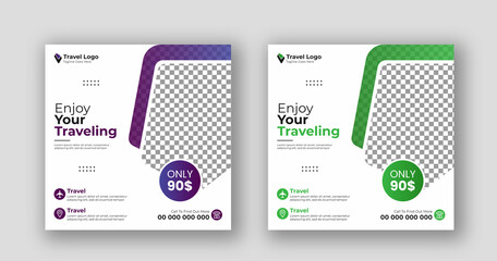 Business social media post square flyer travel banner template
