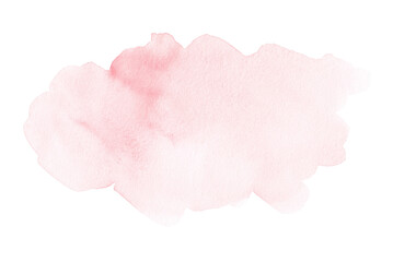 Abstract pastel pink watercolor spot on white background. Watercolour blot with space for text. Hand painted isolated illustration with copy space.