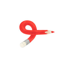 arrow in the form of a red pencil. Watercolor arrow. Watercolor illustration handmade art,  isolated on white background