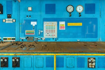 close up of an old control room of a plant