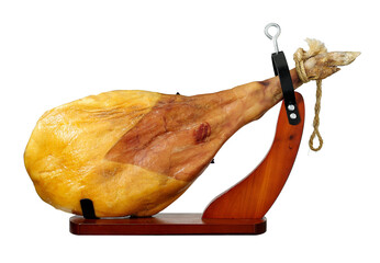 spanish ham on a stand isolated on white