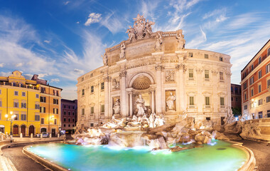 Fototapeta na wymiar The Trevi Fountain or Fontana di Trevi at sunrise, Rome, Italy