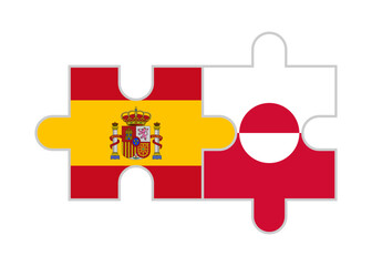 puzzle pieces of spain and greenland flags. vector illustration isolated on white background