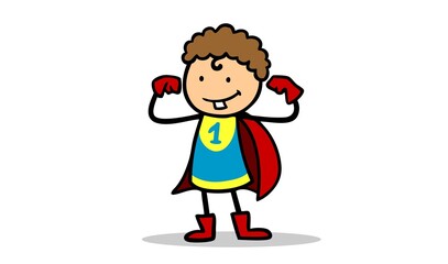 Cartoon Kind in Superheld Kostüm als Sieger