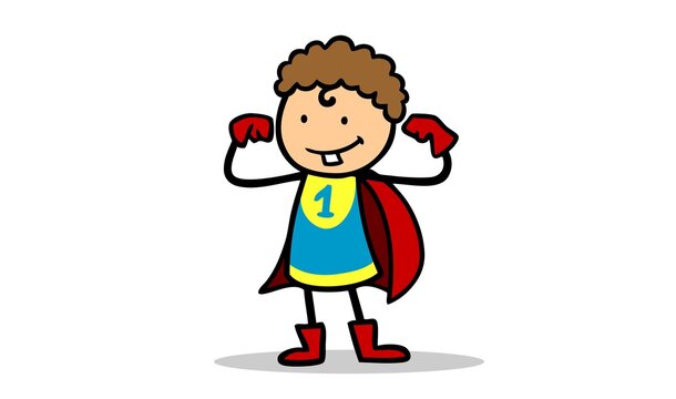 Cartoon Kind in Superheld Kost&uuml;m als Sieger