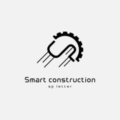 Smart construction technology and letter SP logo vector design