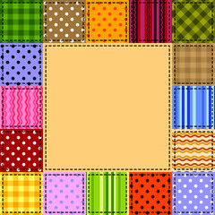 Multicolored patchwork background, frame, applique