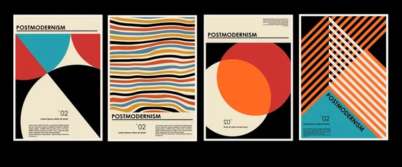 Fototapeten Artworks, posters inspired postmodern of vector abstract dynamic symbols with bold geometric shapes, useful for web background, poster art design, magazine front page, hi-tech print, cover artwork. © pgmart