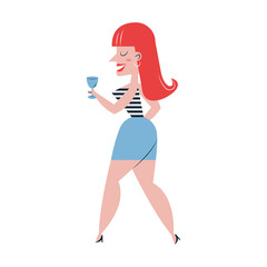 redhead woman with wine