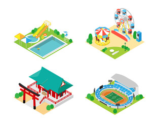 Fototapeta premium アイソメトリック建物イラスト