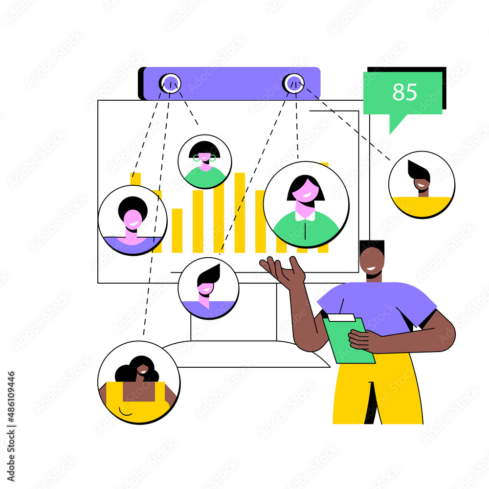 Poster people counter system abstract concept vector illustration. counting system, visitors recording tech