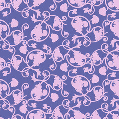 Vector seamless colorful pattern design of elegant botanical lace with pink flowers on purple