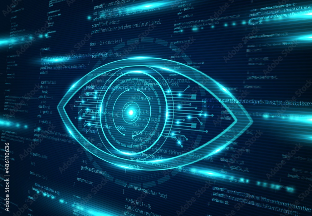 Poster cyber spy technology, virtual eye of internet control surveillance and digital invigilation vector b