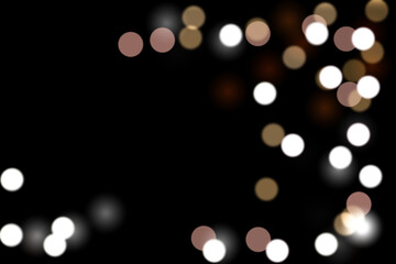 Vintage blurred bokeh with defocused different lights on a black background