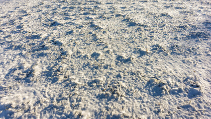 Snow surface texture background on a sunny day