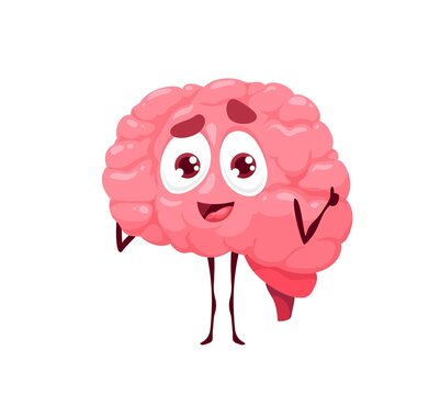 Human funny cartoon brain character, cute vector personage with happy face. Isolated smiling marrow gladness emotion. Anatomy medicine, intellect, creative idea positive friendly pericranium personage