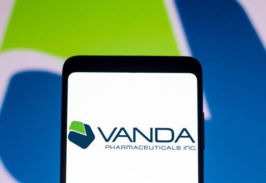 February 5, 2022, Brazil. In this photo illustration the Vanda Pharmaceuticals logo seen displayed on a smartphone and on the background.