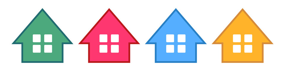 A set of icons of a house with windows. Real estate and housing. Vectors.