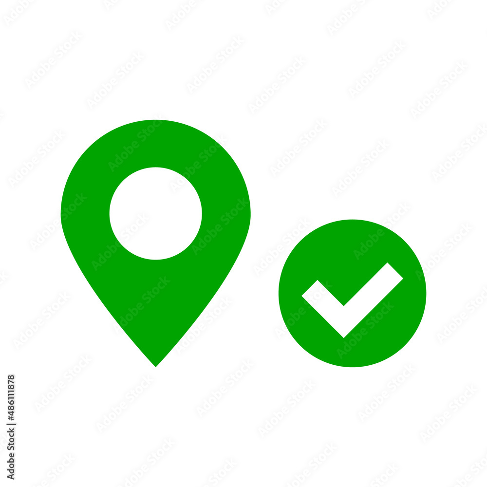 Aufkleber map pin and check mark icon. vectors.