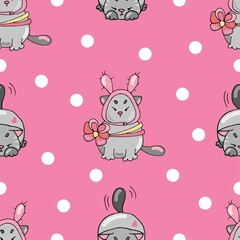 seamless vector pattern with cartoon funny cats