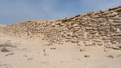 Fototapeta na wymiar zekreet old fort ruins in. build with old limestone.