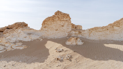 Zekreet desert natural landscape with with many limestone rocks.