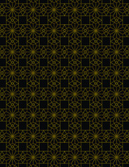 Golden decorative pattern vector of geometric shapes on solid black color