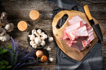 Raw pork ribs.